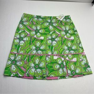 Island Republic Green Pink White Floral Skirt Womens Size 8‎ Preppy Side Zip NEW
